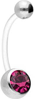 PIERCINGLINE flexibles Bauchnabelpiercing aus Teflon für Schwangerschaft individuell kürzbar in Silberfarben Pink