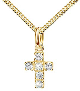 JEVELION Taufkreuz Silber Kreuz-Anhänger Symbol für Damen, Herren und Kinder als Kettenanhänger Gold-Kreuz 333 Gold 8 Karat mit Zirkonia + Schmuck-Etui und Kette Länge 70 cm