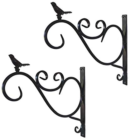 TentHome Vintage Blumenampelhalter Blumenampelhaken Wand 2 Stück Wandhalterung hängende Halterung Pflanze Haken mit Vogel Figur für Blumentopf, Blumenampel, Hängekörbe, Windspiele, Laternen, schwarz