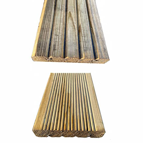 Wood Wood 30 x Treated Timber Decking Boards A Grade Quality 26mm Thick x 120mm Wide Finished Size x 4.8m Long for use in The Garden Deliveries to Mainland UK ONLY…