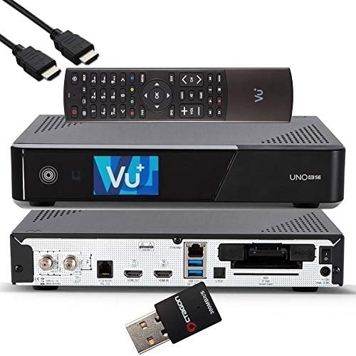 VU+ UNO 4K SE - UHD HDR 1x DVB-S2 FBC Sat Twin Tuner E2 Linux Receiver, YouTube, Satellit Festplattenreceiver, CI + Kartenleser, Media Player, USB 3.0, + EasyMouse HDMI-Kabel & 300 Mbit WiFi Stick