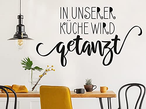 GRAZDesign Wandtattoo In unserer Küche wird getanzt | Küchenaufkleber selbstklebend - 53x30cm / 070 schwarz