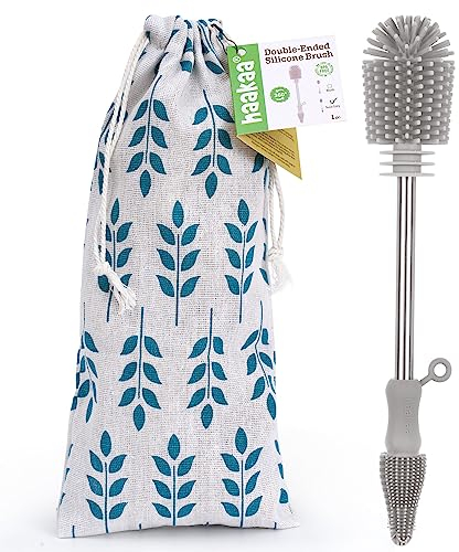 haakaa Grau Silikon Flaschenbürste, Langstiel Reinigungsbürste, Spülbürste, für Babyflasche, Tassen, Kessel, Weingläser