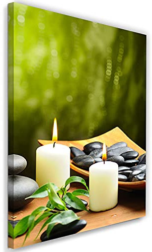 Feeby Vlies Leinwandbild Orientalisch Zen Kieselstein Spa 20x30 cm Wand Bild Kunstdruck Deko Wohnzimmer Wohnungs Deko Bambus Kerzen Stilleben mehrfarbig