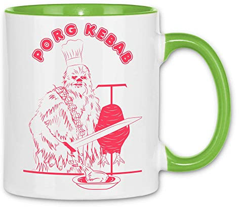 wowshirt Tasse Porg Kebab Döner Witz Parodie, Farbe:White - Light Green