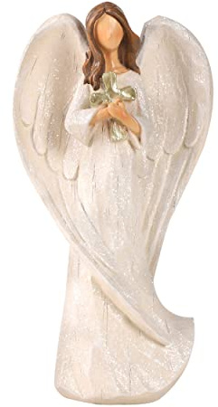Hodao 22,6 cm große Betende Engel-Skulptur aus Kunstharz, Figur für Geschenke, Heimdekoration, betender Engel Statue, exquisit Geschnitzte und handbemalte Figuren (das Kreuz halten)