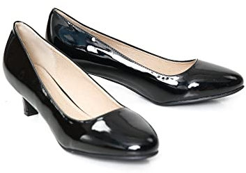 Bismaa Women Mens Unisex Round Toe Low Kitten Heel Plus Size Work Shoes (Black Patent, Numeric_11)