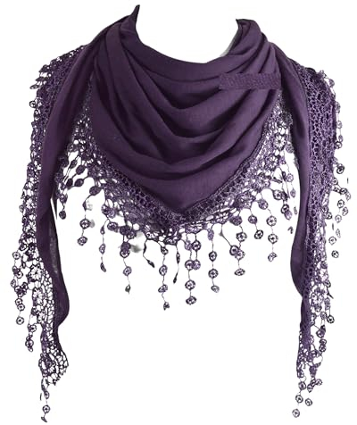 GFM® Dreieckstuch aus Jersey mit Spitze und Quasten (Tri-pln-ghjmn-lila)