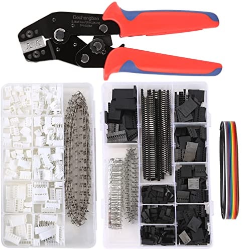 Dechengbao Dupont - Set di pinze crimpatrici a cricchetto con 1550 connettori da 2,54 mm e 460 connettori JST-XH da 2,54 mm per AWG 28-20 (0,08-0,5 mm²)