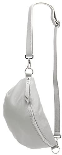 SH Leder ® echt Leder Hüfttasche Damen Herren Unisex Gürteltasche für Festival Reise Bauchtasche große Crossbody Bag Frauen Ledertasche 30x18cm Lala G399 (Hellgrau)