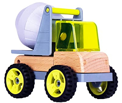 Udeas Holz Betonmischer Spielzeug ab 3 Jahren - Mini-Transformierbare Baufahrzeuge für Kinder, Robuste Gummiräder, Leuchtende Farben, Lernspielzeug für Sandkasten, Garten und Baustellen-Spiel
