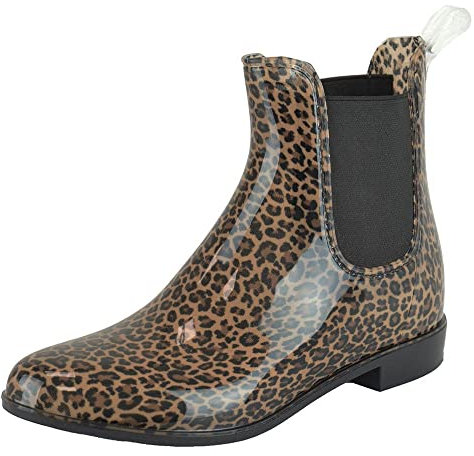 Thingimijigs Stivaletti da donna con stampa leopardata Summer Festival Chelsea Stivali da pioggia Wellington, Marrone, 39 EU
