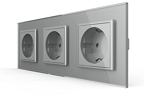 LIVOLO Steckdose Mehrfachsteckdose Wandsteckdose für UP inkl. Glasrahmen aus Sicherheitsglas in Grau