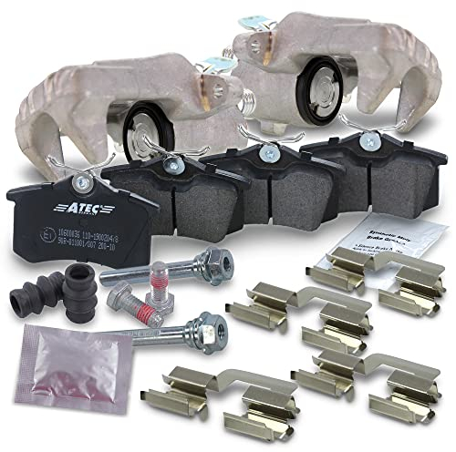 BESTPRICE 2x pinza freno posteriore destra e sinistra + pastiglie freno posteriore, compatibile con A udi A3, SEAT ALTEA, LEON, TOLEDO, SKODA OCTAVIA 2, YETI, VW BEETLE, EOS, GOLF PLUS V, Golf 5 e 6,