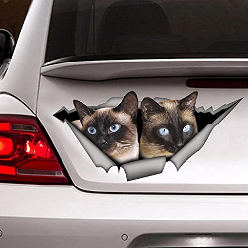 fabisup 3D Siamesische Katze Auto Dekoration Aufkleber für Auto Fenster Stoßstange Riss Vinyl Aufkleber Hund Wasserdicht 3D Realistische Katze Auto Aufkleber