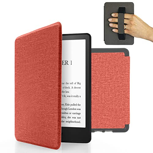 MyGadget Housse pour Kindle 11ème Génération (modèle 2022-6 Pouces) - Etui Nylon avec Poignée Élastique - Flip Case en Tissu - Cover Rose
