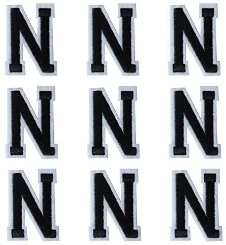 GYGYL Iron on Letters Patches, 9Pcs of 2 Inch Black Letter N Patches, Alphabet Embroidered Patch for Clothes, Dress, Hat, Socks, Jeans, DIY Accessories