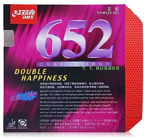 DHS 652 Short Pips-Out Tischtennis Gummi, DHS Pickel Out Pingpong Gummi mit Schwamm, Kurze Noppen (1 Stück rot)
