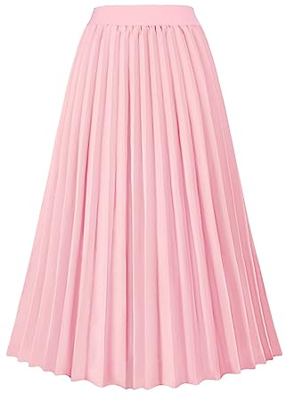 Gothden Frauen Rock Elastische Hohe Taille A-Linie Plissee Casual Täglichen Rock, rose, 36