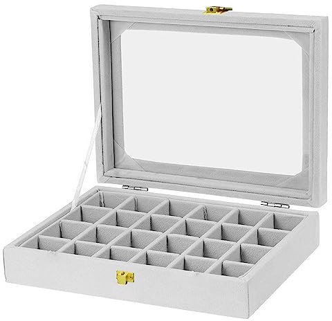atorakushon Boîte de rangement en velours à 24 compartiments pour maquillage - Pour voyage, cosmétiques, collier, armoire, bijoux - Gris