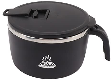 900ML Capacity Lunch Bowl with Lid, Stainless Steel Instant Noodles Bowl, Double Layer Soup Bowl, Instant Noodle Cooker, Thermal Lunch Box Container for Home Kitchen Office(Black)