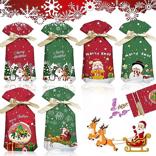 YeahBoom 60 Stücke Weihnachten Geschenkbeutel,6 Design Geschenktüten Weihnachten,Candy Tüten,Weihnachten Cookie Beutel,Partytüten,Geschenktüten Weihnachten,Weihnachten Treat Tasche