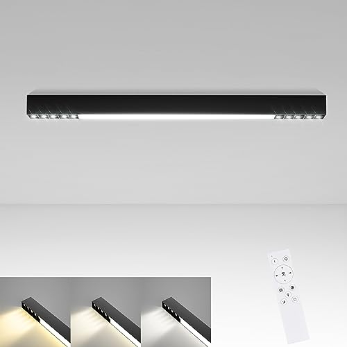 Glitzerlife Deckenlampe LED Deckenleuchte Wohnzimmer - 25W Wohnzimmerlampe Schwarz Modern Büro Deckenbeleuchtung 80CM Lang Schlafzimmerlampe Panel Dimmbar mit Fernbedienung für Schlafzimmer