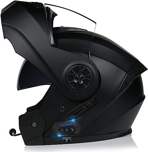 Adultos Modular Bluetooth Integrado Casco Moto Cascos Integrales,Casco Abatible con Doble Visera Doble Lente Sistema De Ventilación Forro Extraíble ECE Homologado para Mujeres Y Hombres