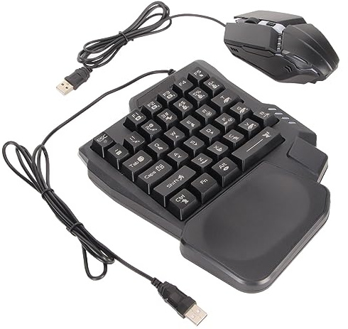 Half Hand Gaming Keyboard and Mouse Combo, Wired Mechanical RGB LED Backlit Half Keyboard, with Wired Gaming Mouse Converter, for Android Harmony iOS