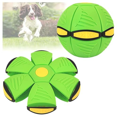 FARMAHAR Balle Soucoupe Volante pour Chien, Disque Volant en Caoutchouc Transformation Gratuite Jouet pour Chiot, Frisbee Transformé en Balle,Green-1PC