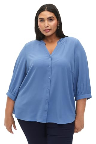 Zizzi Damen Große Größen Hemd Bluse 3/4 Ärmel Rüsche Größe 42-44 Moonlight Blue