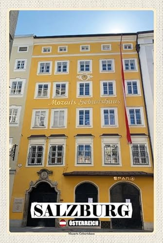mrdeco Metall Schild 12x18cm gewölbt Salzburg Mozarts Geburtshaus Schild