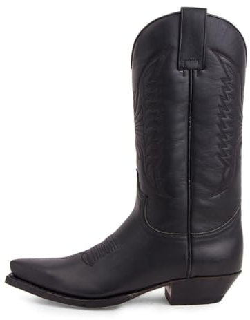 VAVENI Stivali vintage in denim ricamati con tacco alto Western stivali da cavaliere in pelle PU, 35-48(nero,43)