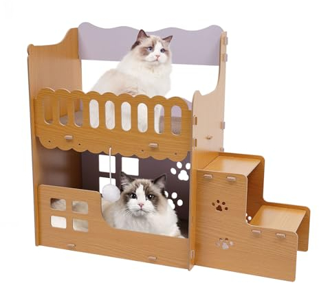 Camas para gatos de interior, casa para gatos, cueva de 2 capas, cubo grande, cama para gatos con tabla rascador y pelota de juego, fácil de montar muebles para gatos para diferentes decoración del