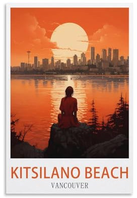 LHJOIUN Kitsilano Poster Beach Vancouver, Vintage-Reiseposter, 40 x 60 cm, Kunstdruck auf Leinwand, für Wohnzimmer, Schlafzimmer, Heimdekoration, moderne Kunst