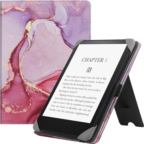 HGWALP Etui Universel pour Tout Le 6 Paperwhite eReaders, Folio Stand Coque Housse avec dragonne Compatible avec Kindle 2022/Kindle Paperwhite/Kobo/Tolino/Pocketbook 6 Pouces eReader-Marble Pink