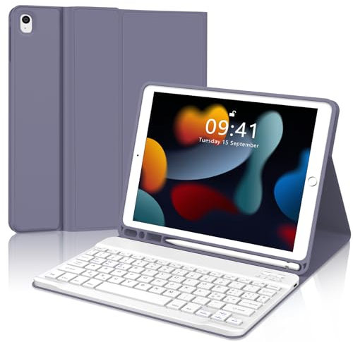 Occtingkind, Tastiera per iPad 10.2 pollici, Custodia con Tastiera per iPad 9a/8a/7a gen 2019-2021, Pro 10.5, Air 3, Cover con Magnetica Staccabile Bluetooth Keyboard, Italiano Layout, USB C, Viola