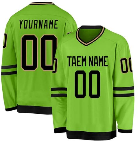 Eishockey-Trikot, personalisierbar, bedruckt, langärmelig, Hockey-Trikot, Bekleidung für Hockey-Fans, Herren, Damen, Jugendliche, 6-grün, L