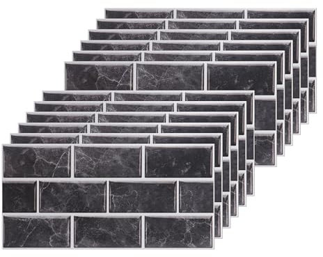 12 Piezas Cenefa Adhesiva Cocina, Azulejos Adhesivos Cocina, Vinilo Cocina, Vinilo Adhesivo pared Adecuado para Cocinas, Baños, Arte Mural y Decoración de Interiores(Negro)