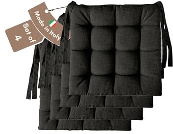 Il Tuo Artigiano Design 4 Stuhlkissen im Set, 40 x 40 cm 6 cm dick, Polsterung aus Schaumstoff und weichem Acryl, Sitzkissen Stuhl 4er Set, Stuhlkissen Outdoor 40x40 (4, Anthrazit)