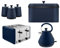 Tower Sera 1.7L 3KW Pyramid Kettle, 4 Slice Toaster, Breadbin & Tea, Coffee, Sugar Canisters in Midnight Blue with Smoked Black Trim. Contemporary Matching Tower Kitchen Set of 6 in Midnight Blue