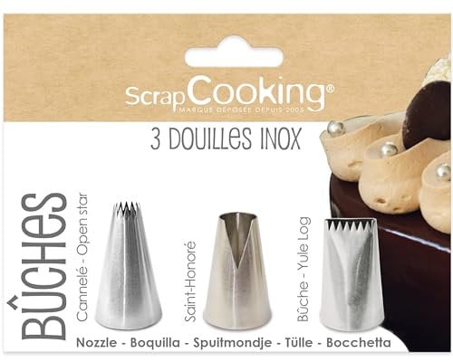 ScrapCooking - 3 Douilles pour Bûches de Noël - Douilles Pâtisserie en Inox - Qualité Professionnelle - Embouts Poches à Douille - Décoration Gâteau Dessert - 1835