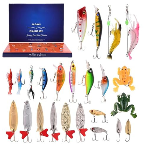 Adventskalender Angel Männer Angel Adventskalender, Angelgeräte Weihnachtskalender 2024, Raubfisch Angel Set Für 24 Tage Countdown Angelliebhaber (Stil B)