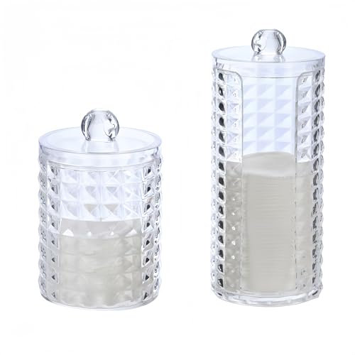 PUTOAHAO 2 Porta Cotton Fioc in PET Ecologico - Porta Dischetti Struccanti Trasparente con Motivo Diamante - Ideale per Bagno, Trucco, Tavolo da Toeletta, Ufficio (zsw tm B)