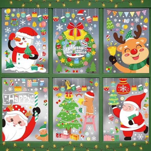 chritmas Fensterbilder Weihnachten Selbstklebend,194Stk. Fensterdeko Weihnachten, Wiederverwendbar Statisch Haftende PVC Aufkleber für Fenster Tür Winter Schneeflocken Weihnachtsdeko