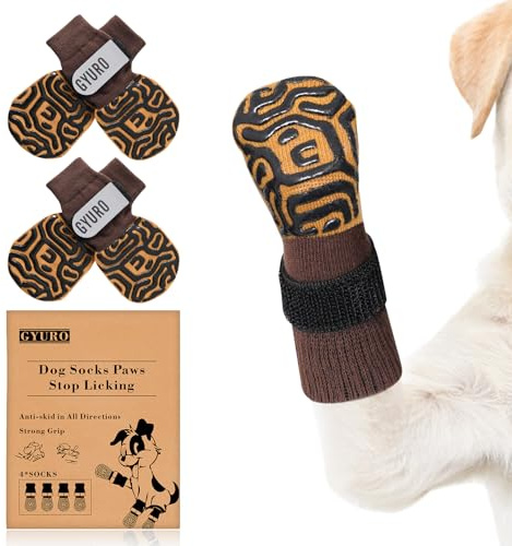 2 Paar rutschfeste Hundesocken mit weichem Pfotenschutz und verstellbarem Klettverschluss für den Innenbereich (Braun, XL)