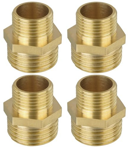 Flintronic 4PCS Mamelon laiton brut réduit double G1/2 3/8, Raccord Male Male, Raccords en Laiton pour Tuyau Douche, Reducteur de Pression Eau, Groupe de Securite Chauffe Eau, Radiateur Eau Chaude