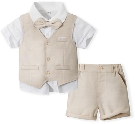 Volunboy Bébé Garçon Ensemble Costume, Mariage d'été 4 Pièces Ensemble à Manches Courtes de Gilet, Court, Chemise