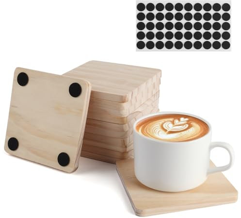 12 Stück Untersetzer Holz, 10cm Quadratisch Blank Holzuntersetzer mit 50 Rutschfesten Runden, Glasuntersetzer Holz für DIY Architektur Modelle Zeichnung, Holzgravur, Holzbrennen, Untersetzer Gläser