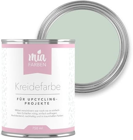 miafarben Kreidefarbe für Möbel 750ml, Möbellack, Möbelfarbe ohne schleifen, Kreidefarbe für Holz (Frostiges Eisgrün)